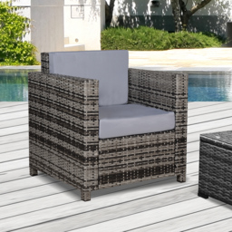 Outsunny Rattan Garden Armchair 10cm Thick Padded Cushion Outdoor All-Weather PE Wicker Garden Armchair with Armrests, Grey - Aosom UK - thumbnail 2