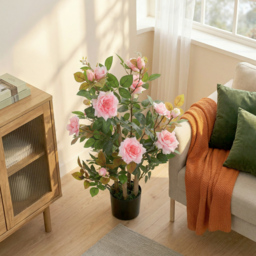 HOMCOM 90cm Artificial Rose Tree, Decorative Fake Plant with 344 Silk Leaves 17 Flowers for Outdoor Indoor Decor, Pink - thumbnail 7