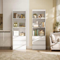 HOMCOM 180cm Tall Bookcase, with Shelves and Drawers - White - Aosom UK - thumbnail 8
