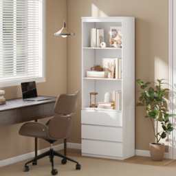 HOMCOM 180cm Tall Bookcase, with Shelves and Drawers - White - Aosom UK - thumbnail 2