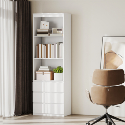 HOMCOM 180cm Tall Bookcase, with Shelves and Drawers - White - Aosom UK - thumbnail 6