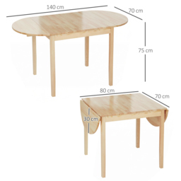 HOMCOM 4-6 Person Wooden Drop-Leaf Table - Natural Finish - thumbnail 3