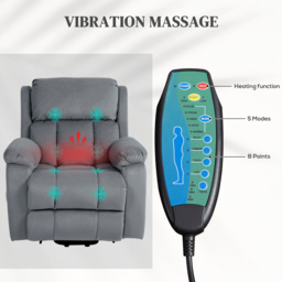 HOMCOM Power Lift Riser and Recliner Chair with Vibration Massage, Heat, Side Pocket, Grey - Aosom UK - thumbnail 5