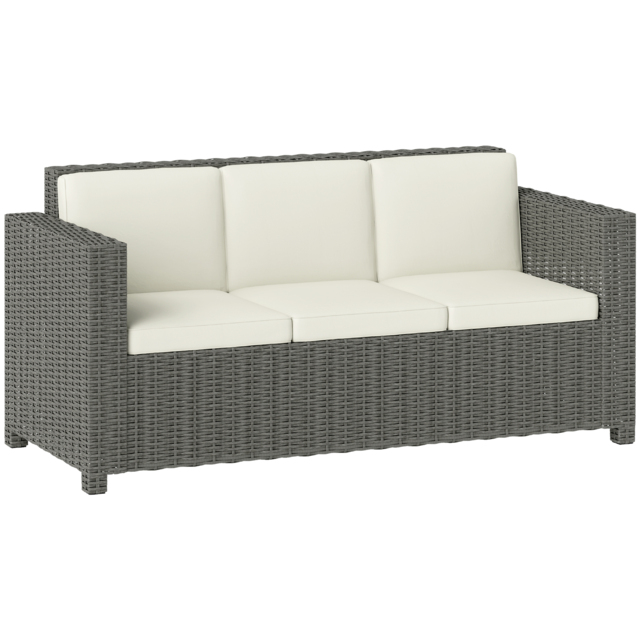 Outsunny 3 Seater Rattan Sofa All-Weather Wicker Weave Metal Frame Chair with Fire Resistant Cushio-Cream - image 1