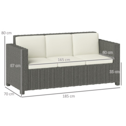 Outsunny 3 Seater Rattan Sofa All-Weather Wicker Weave Metal Frame Chair with Fire Resistant Cushio-Cream - thumbnail 3
