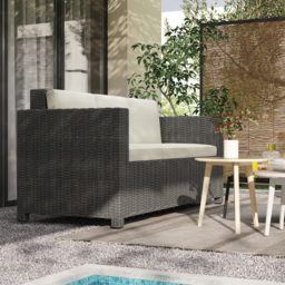 Outsunny 3 Seater Rattan Sofa All-Weather Wicker Weave Metal Frame Chair with Fire Resistant Cushio-Cream - thumbnail 2