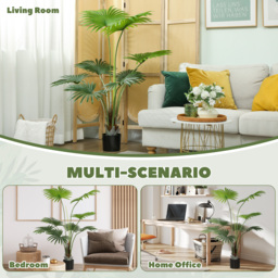 HOMCOM 145cm Artificial Palm Tree, Decorative Artificial Plant with Lifelike PEVA Leaves and Coconut Coir, Fake Tree with Plastic Pot and Flocking for Home Office Decor, Green - thumbnail 5