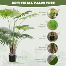 HOMCOM 145cm Artificial Palm Tree, Decorative Artificial Plant with Lifelike PEVA Leaves and Coconut Coir, Fake Tree with Plastic Pot and Flocking for Home Office Decor, Green - thumbnail 4