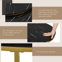 Round Nesting Coffee Tables with Storage Drawer, Gold Metal Frame, Marble Top, Modern Sofa Side Table for Living Room, Bedroom, Black - Aosom.UK - thumbnail 5