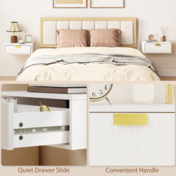 HOMCOM Modern Floating Nightstands Set of 2, Wall Mounted Bedside Tables with Wave Drawer White - thumbnail 8