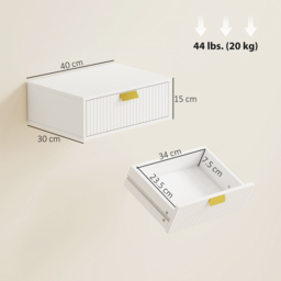 HOMCOM Modern Floating Nightstands Set of 2, Wall Mounted Bedside Tables with Wave Drawer White - thumbnail 3