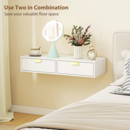 HOMCOM Modern Floating Nightstands Set of 2, Wall Mounted Bedside Tables with Wave Drawer White - thumbnail 6
