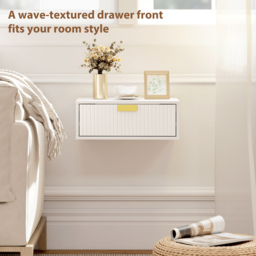 HOMCOM Modern Floating Nightstands Set of 2, Wall Mounted Bedside Tables with Wave Drawer White - thumbnail 7