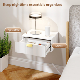 HOMCOM Modern Floating Nightstands Set of 2, Wall Mounted Bedside Tables with Wave Drawer White - thumbnail 5