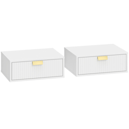 HOMCOM Modern Floating Nightstands Set of 2, Wall Mounted Bedside Tables with Wave Drawer White - thumbnail 1