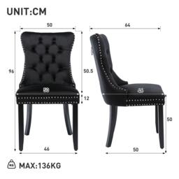 Set of 2 Velvet Dining Chairs, Upholstered Dining Chairs with Button Tufted Backrest, Solid Rubber Wood Legs, Suitable for Dining Room, 50L x 64W x 96H cm, Black - Aosom UK - thumbnail 3