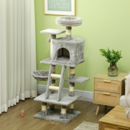 PawHut 132cm Cat Tree with Scratching Post, House, Hammock, Grey - Aosom UK - thumbnail 9