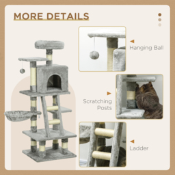 PawHut 132cm Cat Tree with Scratching Post, House, Hammock, Grey - Aosom UK - thumbnail 5