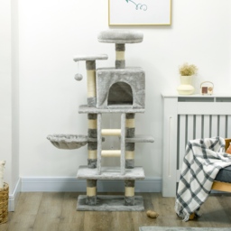 PawHut 132cm Cat Tree with Scratching Post, House, Hammock, Grey - Aosom UK - thumbnail 8