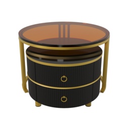 2-in-1 Round Coffee Table Set with High-Gloss and Tempered Glass Tops, 2 Drawers, 70x70x45 + 50x50x40 cm, for Living Room, Brown+Black - Aosom.UK - thumbnail 9