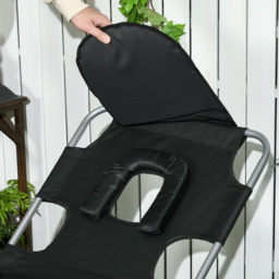 Outsunny Beach Chaise Lounge: Foldable Sun Lounger with Reading Hole, Adjustable Backrest & Side Pocket, Black - Aosom UK - thumbnail 8