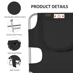 Outsunny Beach Chaise Lounge: Foldable Sun Lounger with Reading Hole, Adjustable Backrest & Side Pocket, Black - Aosom UK - thumbnail 6