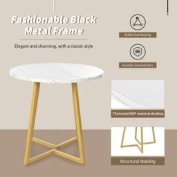 Modern Round Dining Table with Marble Pattern and Gold Metal Frame, Multi-Purpose Design for Apartments, 80L x 80W x 75H cm, Gold+White - Aosom.UK - thumbnail 5