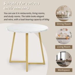 Modern Round Dining Table with Marble Pattern and Gold Metal Frame, Multi-Purpose Design for Apartments, 80L x 80W x 75H cm, Gold+White - Aosom.UK - thumbnail 4