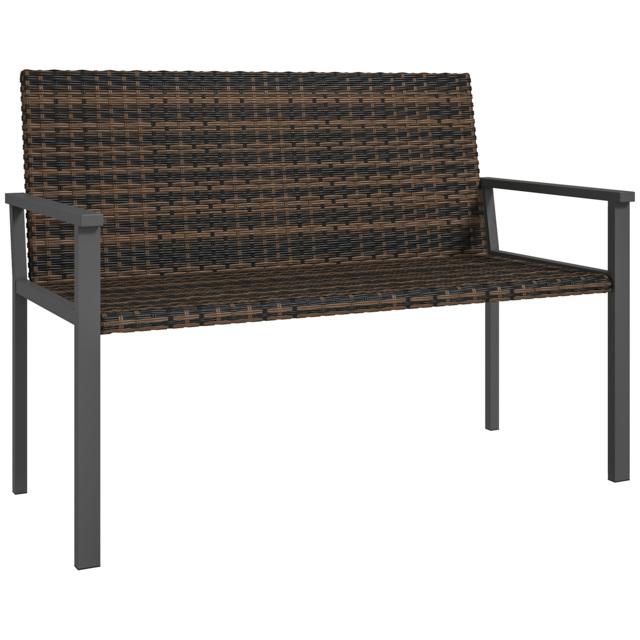 Outsunny 2 Seater Rattan Garden Bench, Outdoor Bench with Quick-Drying Cotton Padding, Wicker Garden Loveseat with Armrests, Steel Frame for Patio, Park, Mixed Brown - image 1