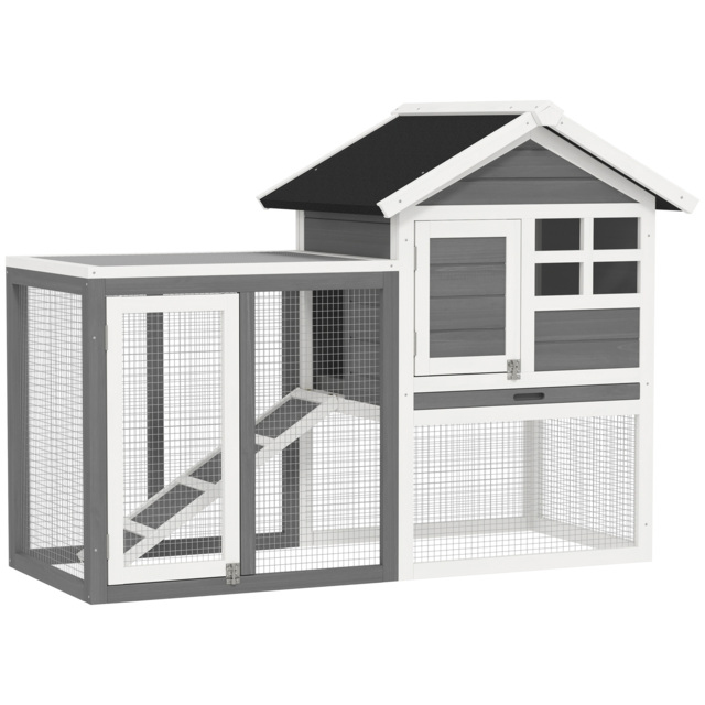 PawHut 2 Tier Wooden Rabbit Guinea Pig Hutch Guinea Pig Cage Bunny Cage Pull Out Tray Small Animal House w/ Ramp 122 x 62.6 x 92 cm - image 1