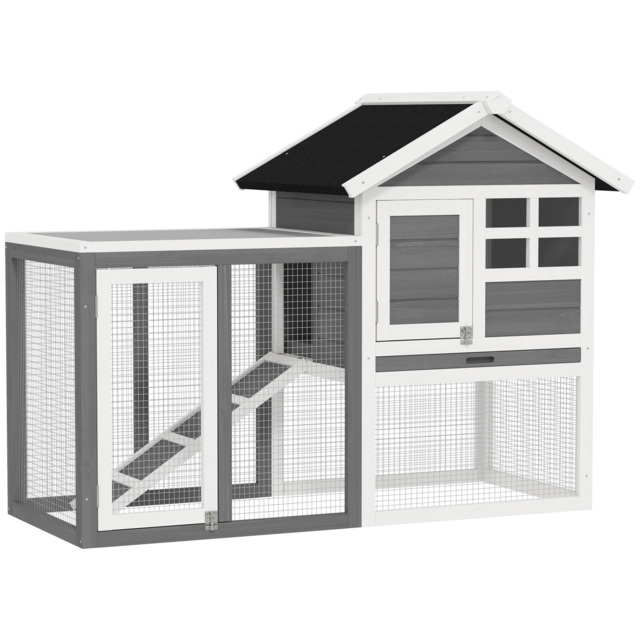 PawHut 2 Tier Wooden Rabbit Guinea Pig Hutch Guinea Pig Cage Bunny Cage Pull Out Tray Small Animal House w/ Ramp 122 x 62.6 x 92 cm - image 1