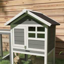 PawHut 2 Tier Wooden Rabbit Guinea Pig Hutch Guinea Pig Cage Bunny Cage Pull Out Tray Small Animal House w/ Ramp 122 x 62.6 x 92 cm - thumbnail 9