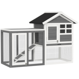 PawHut 2 Tier Wooden Rabbit Guinea Pig Hutch Guinea Pig Cage Bunny Cage Pull Out Tray Small Animal House w/ Ramp 122 x 62.6 x 92 cm - thumbnail 1