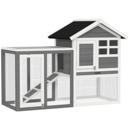 PawHut 2 Tier Wooden Rabbit Guinea Pig Hutch Guinea Pig Cage Bunny Cage Pull Out Tray Small Animal House w/ Ramp 122 x 62.6 x 92 cm - thumbnail 1