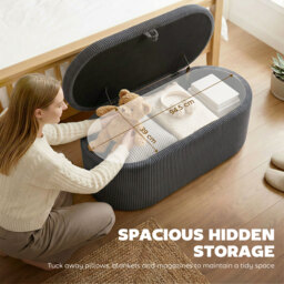 HOMCOM Storage Ottoman, Corduroy Upholstered Ottoman Storage Box with Padded Seat, 105 x 51 x 49 cm, Dark Grey - thumbnail 4