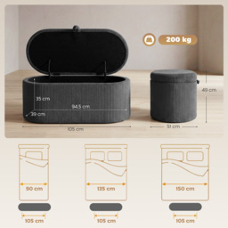 HOMCOM Storage Ottoman, Corduroy Upholstered Ottoman Storage Box with Padded Seat, 105 x 51 x 49 cm, Dark Grey - thumbnail 3