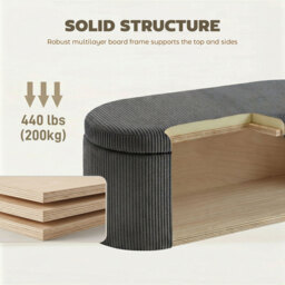 HOMCOM Storage Ottoman, Corduroy Upholstered Ottoman Storage Box with Padded Seat, 105 x 51 x 49 cm, Dark Grey - thumbnail 6