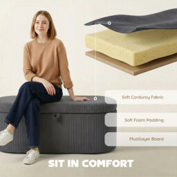 HOMCOM Storage Ottoman, Corduroy Upholstered Ottoman Storage Box with Padded Seat, 105 x 51 x 49 cm, Dark Grey - thumbnail 5