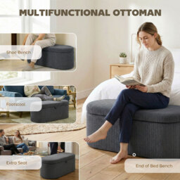 HOMCOM Storage Ottoman, Corduroy Upholstered Ottoman Storage Box with Padded Seat, 105 x 51 x 49 cm, Dark Grey - thumbnail 7