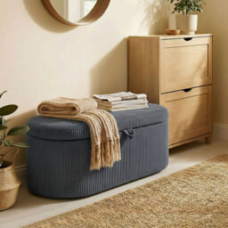 HOMCOM Storage Ottoman, Corduroy Upholstered Ottoman Storage Box with Padded Seat, 105 x 51 x 49 cm, Dark Grey - thumbnail 9