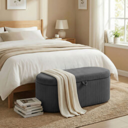 HOMCOM Storage Ottoman, Corduroy Upholstered Ottoman Storage Box with Padded Seat, 105 x 51 x 49 cm, Dark Grey - thumbnail 2