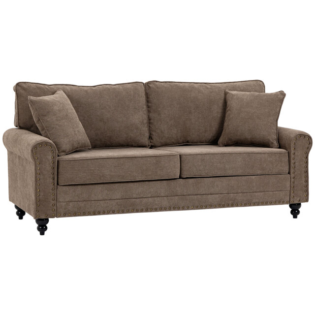HOMCOM 2 Seater Sofas for Living Room, Fabric Sofa with Nailhead Trim, Loveseat with Cushions and Throw Pillows, Brown - image 1