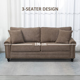 HOMCOM 2 Seater Sofas for Living Room, Fabric Sofa with Nailhead Trim, Loveseat with Cushions and Throw Pillows, Brown - thumbnail 6