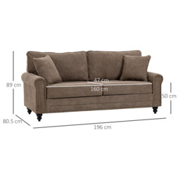 HOMCOM 2 Seater Sofas for Living Room, Fabric Sofa with Nailhead Trim, Loveseat with Cushions and Throw Pillows, Brown - thumbnail 3