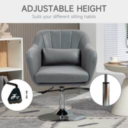 Arm Chairs Accent Chair for Living Room HOMCOM Contemporary Vanity Armchair with Adjustable Height Thick Cushion, Anti-Cat-Scratch, Grey - Aosom UK - thumbnail 4