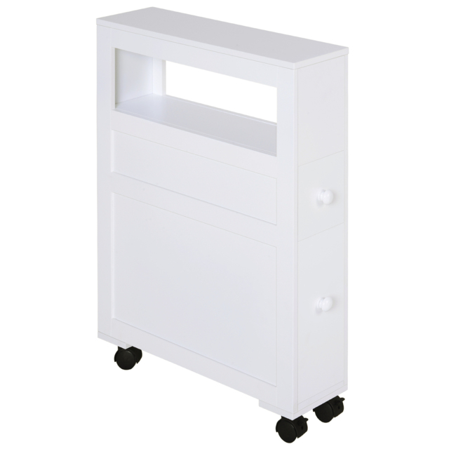 HOMCOM MDF Narrow Rolling Bathroom Side Cabinet White - Aosom UK - image 1