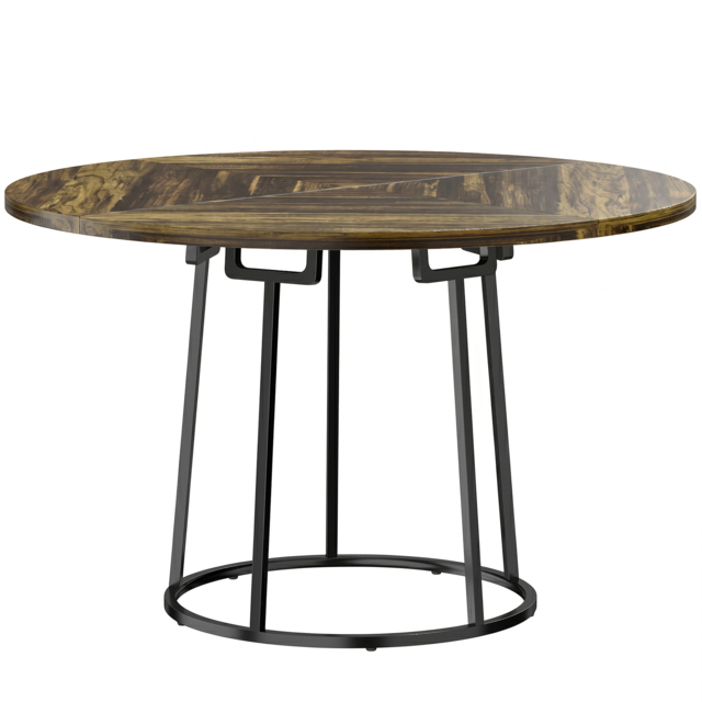 HOMCOM Dining Table Space Saving Kitchen Table Spliced Tabletop Conical Metal Base 120 cm Round Rustic Brown - image 1
