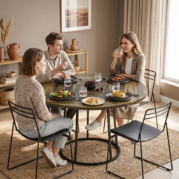 HOMCOM Dining Table Space Saving Kitchen Table Spliced Tabletop Conical Metal Base 120 cm Round Rustic Brown - thumbnail 2