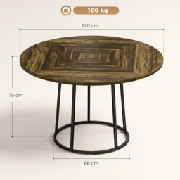 HOMCOM Dining Table Space Saving Kitchen Table Spliced Tabletop Conical Metal Base 120 cm Round Rustic Brown - thumbnail 3