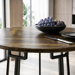 HOMCOM Dining Table Space Saving Kitchen Table Spliced Tabletop Conical Metal Base 120 cm Round Rustic Brown - thumbnail 9